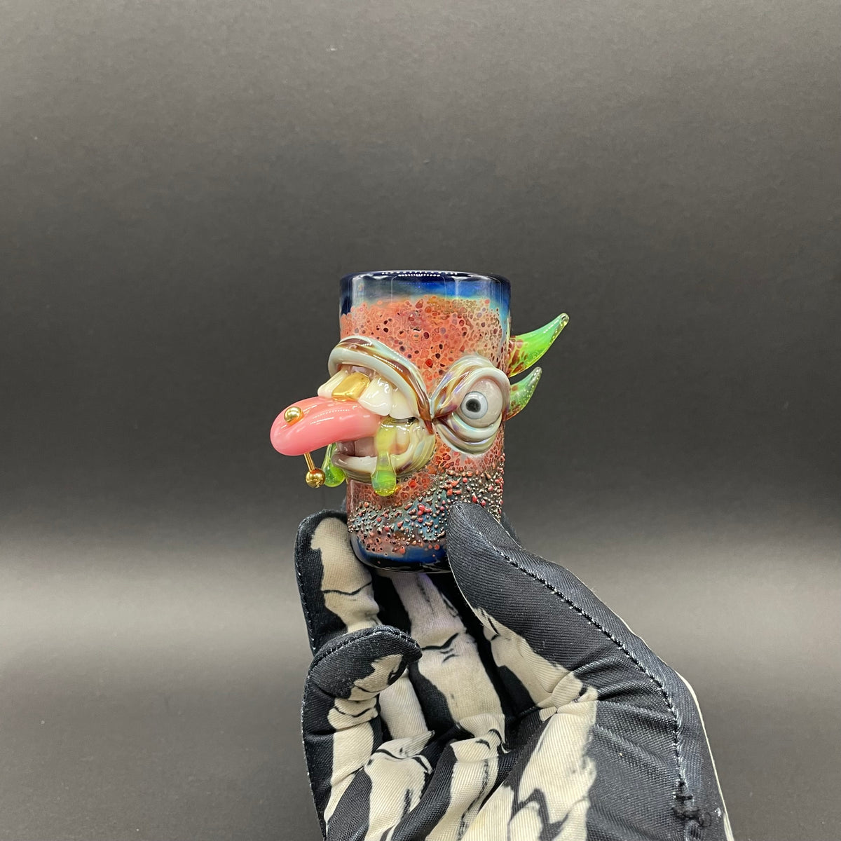 Hand-blown glass Pierced Tongue Shot Glass by Leviathan Glass