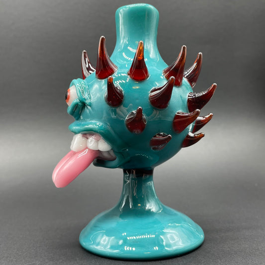 Tongue downdraft incense burner detail view - premium glass art