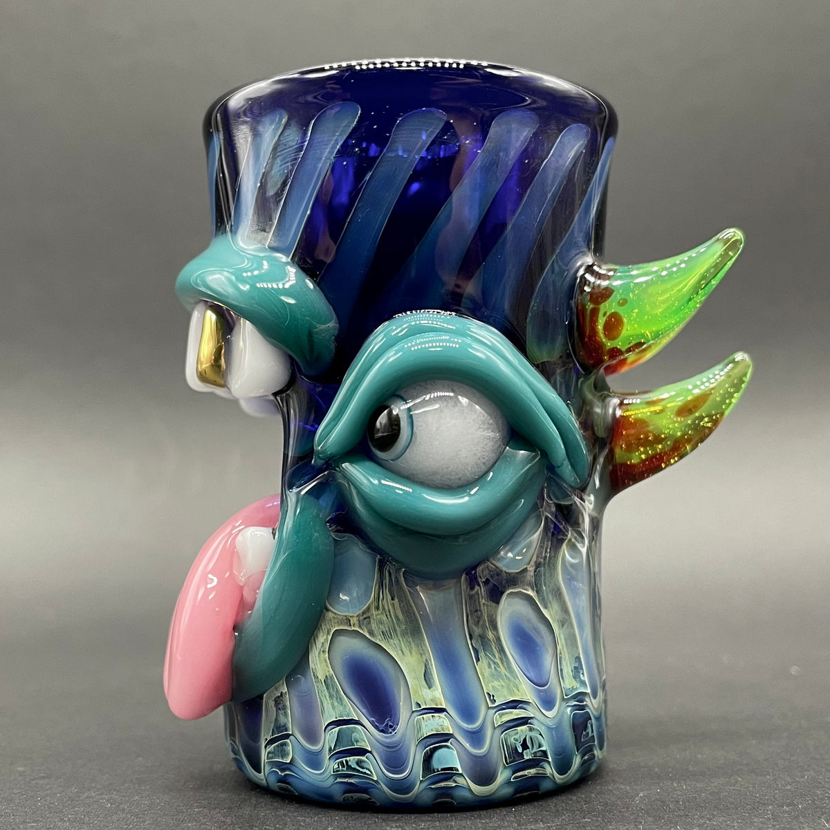 Hand-blown glass Screaming tongue shot glass by Leviathan Glass