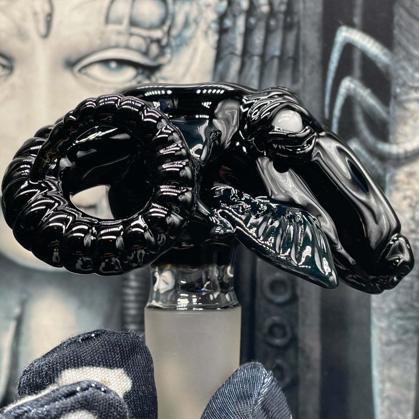 18mm black Philip slide detail view - premium glass art