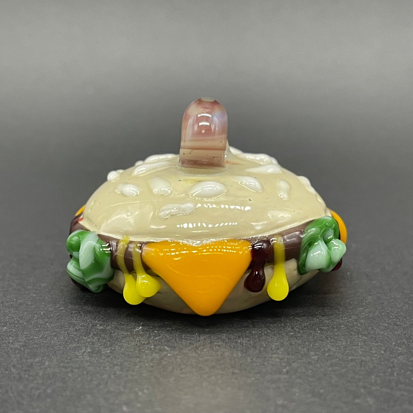 Hand-blown Eye love cheeseburger pendant - Leviathan Glass original