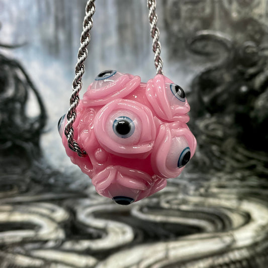 Pink Argus pendant detail view - premium glass art