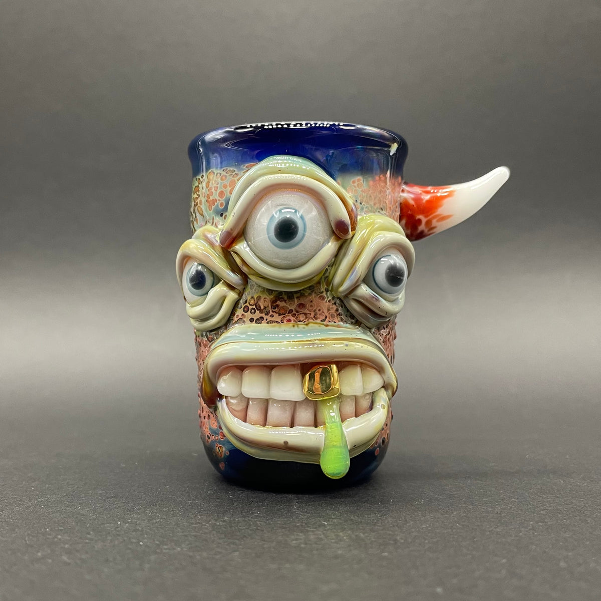 Hand-blown glass Triclops shot glass by Leviathan Glass