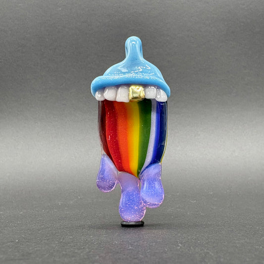 Drippy tongue rainbow tongue pendant detail view - premium glass art