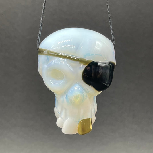 one eyed Willie skull pendant detail view - premium glass art