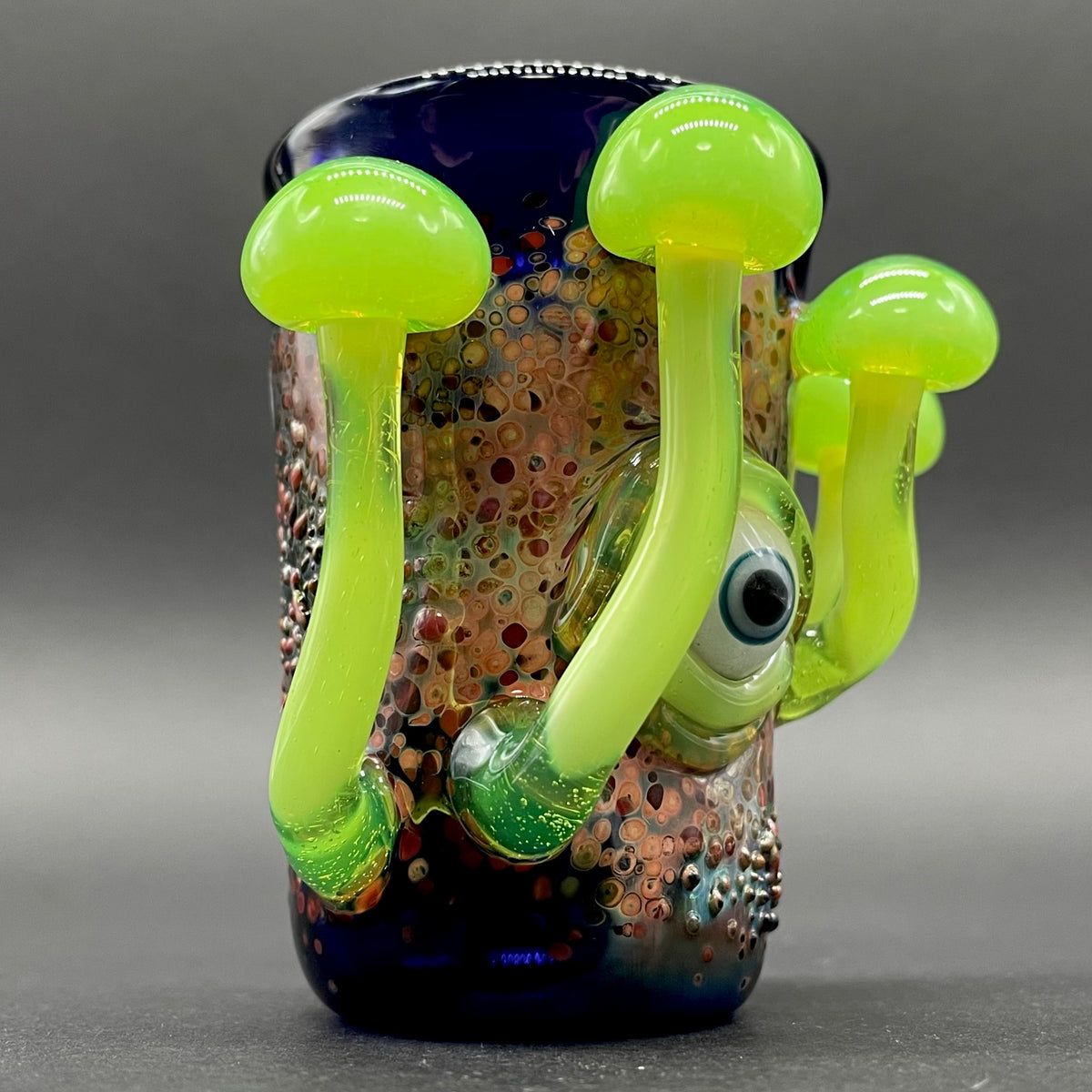 Green slime mushroom shot glass hand blown glass art - Leviathan Glass
