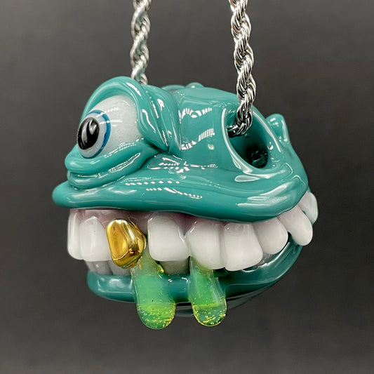 Grinning like a fool glass pendant detail view - premium glass art
