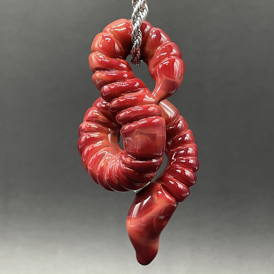 glass earthworm pendant detail view - premium glass art