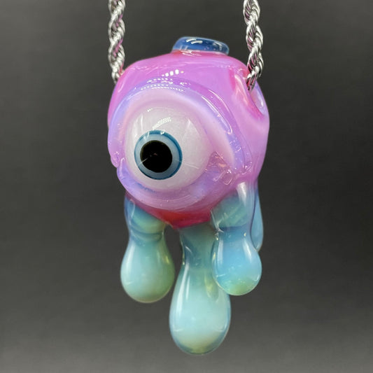 Drippy cyclops glass pendant detail view - premium glass art