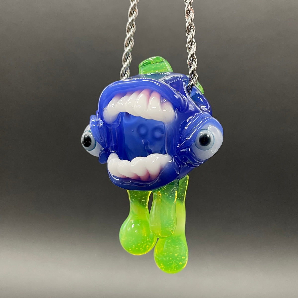 Drippy screamer pendant hand blown glass art - Leviathan Glass