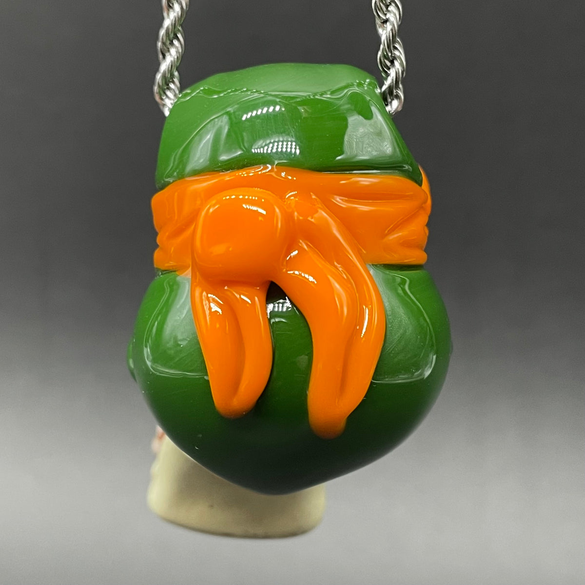 Glass Ninja Turtle Pendant – Handmade Michelangelo Pizza Necklace, TMNT Fan Jewelry