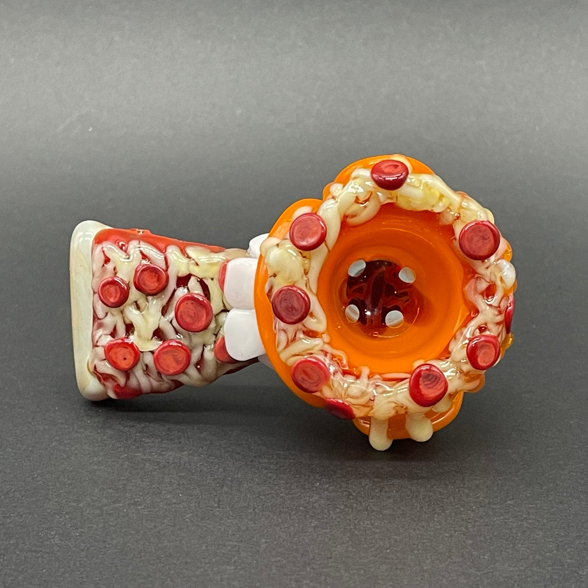 14mm 4 hole orange pizza fiend slide craftsmanship - artisan glass work