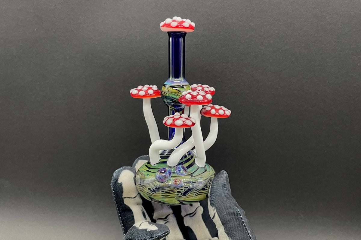 Hand-blown Red cap Mushroom perfume bottle - Leviathan Glass original