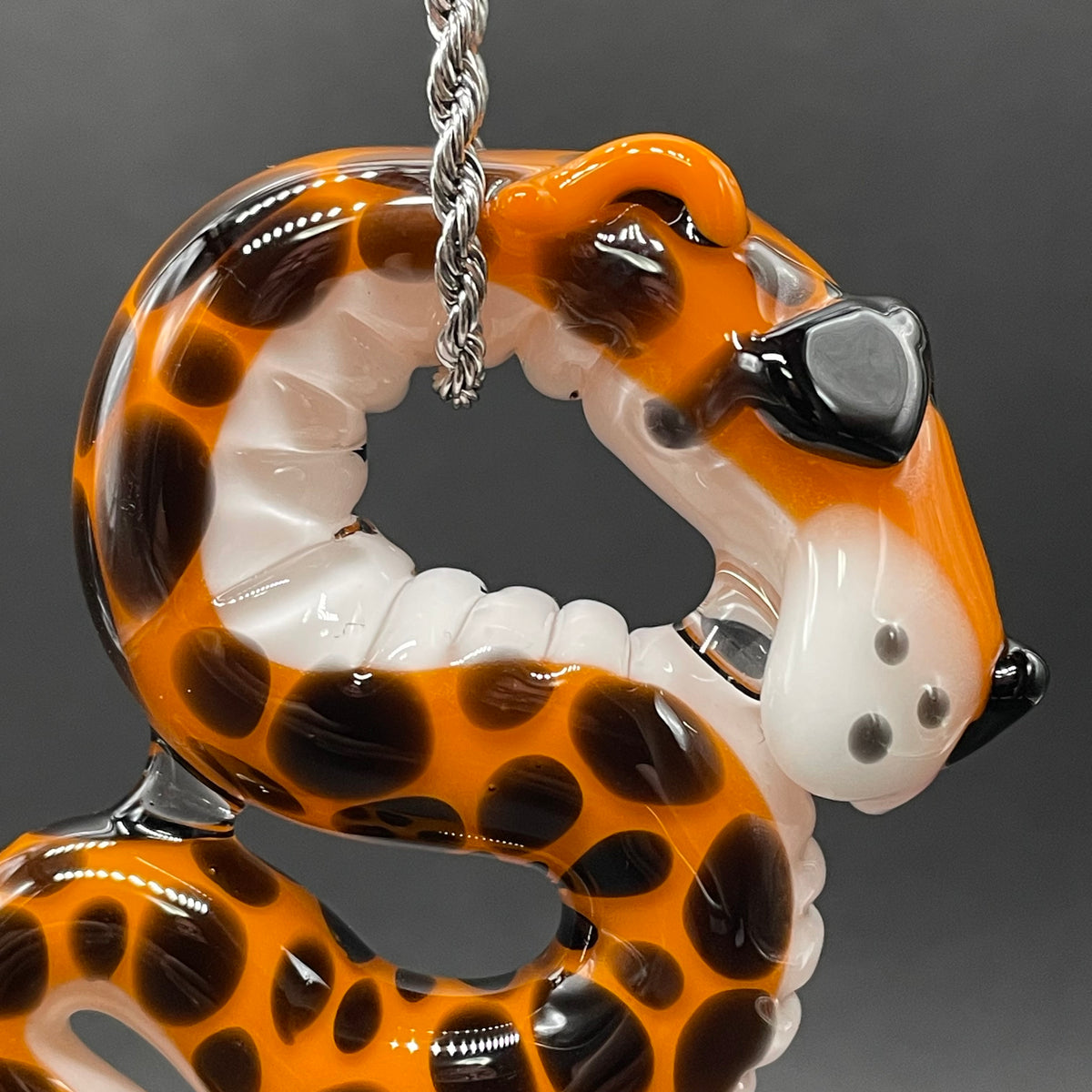 Artisan glass Slithering Chester Cheetah glass pendant - detailed craftsmanship
