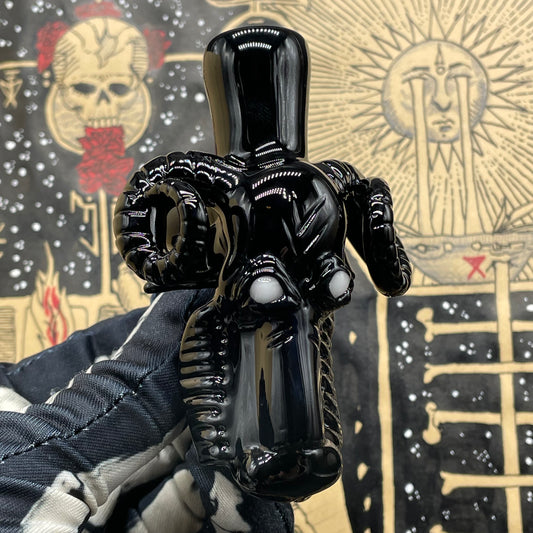 14mm black Philip ash catcher detail view - premium glass art