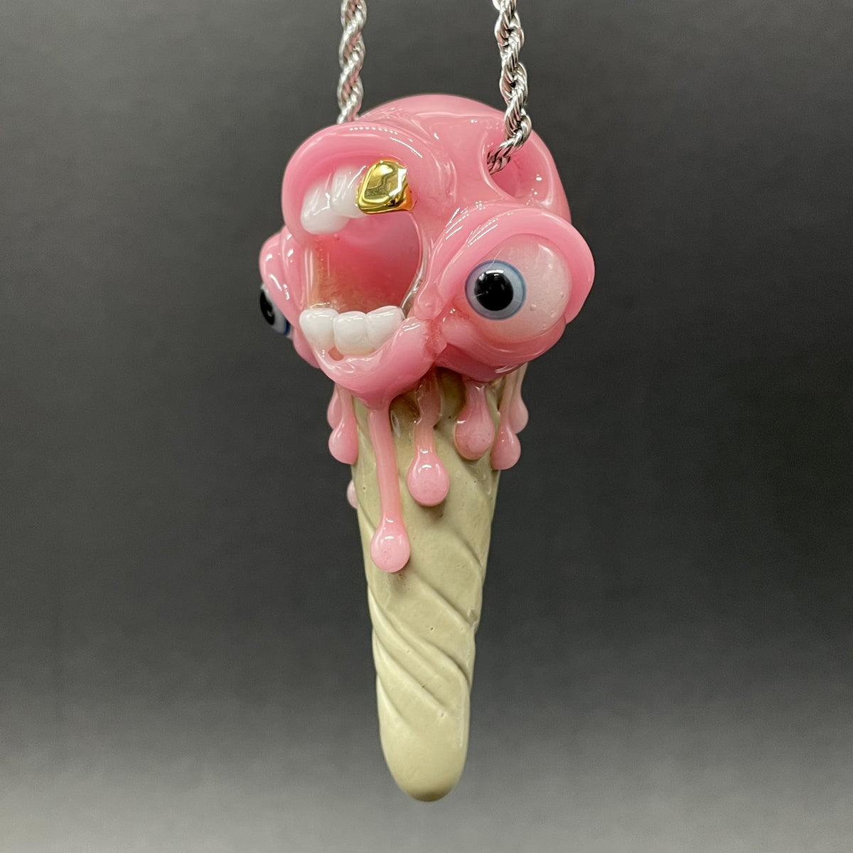 Close-up of Ice scream cone pendant - handcrafted glass