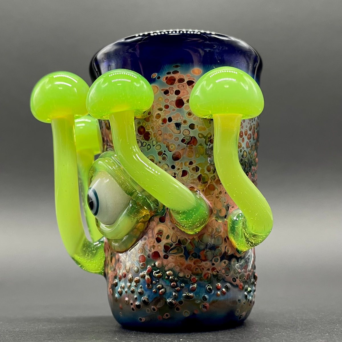 Green slime mushroom shot glass hand blown glass art - Leviathan Glass