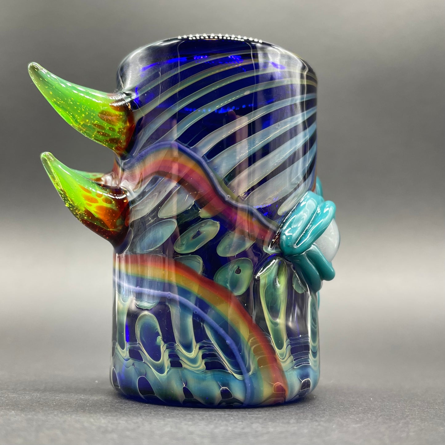 Hand-blown Screaming rainbow tongue shot glass - Leviathan Glass original