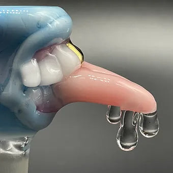 Hand-blown drooling tongue, Siberia, 14mm, 4 hole slide - Leviathan Glass original