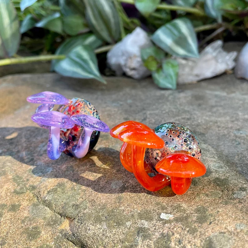 Hand-blown 2 mushroom magnets - Leviathan Glass original
