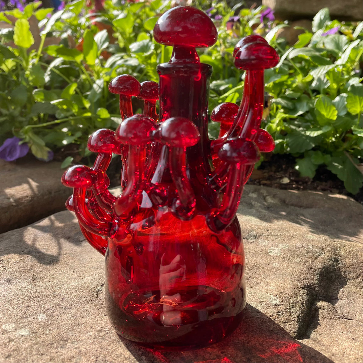 Artisan glass Red mushroom decanter - detailed craftsmanship