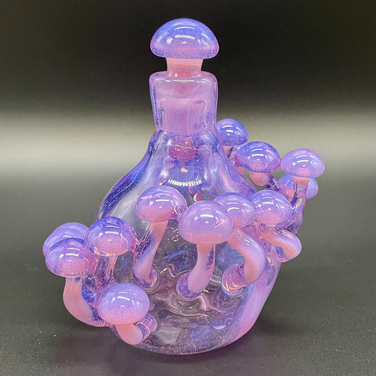 Pink slime mushroom decanter craftsmanship - artisan glass work