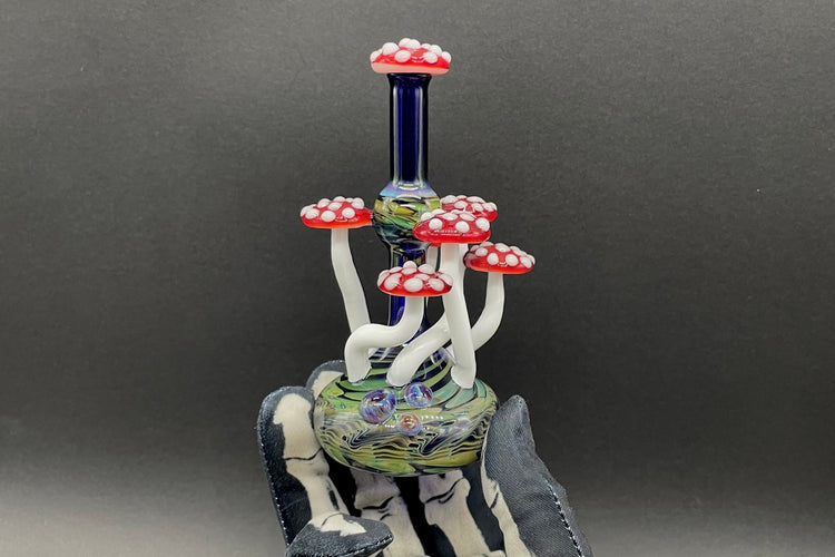 Hand-blown Red cap Mushroom perfume bottle - Leviathan Glass original