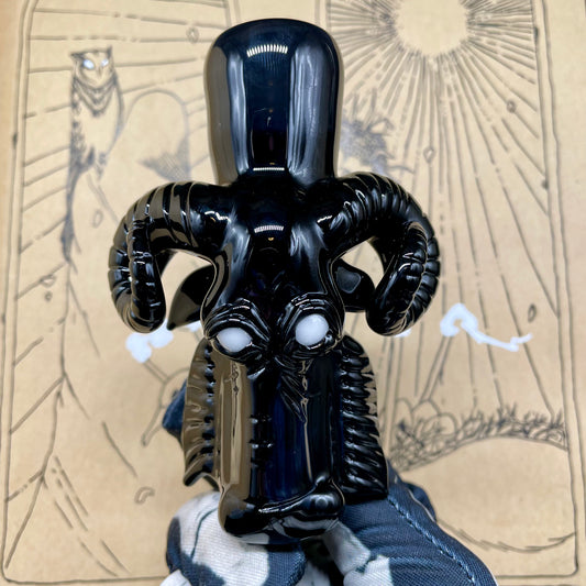 Hand-blown glass 18mm black Philip dry catch by Leviathan Glass