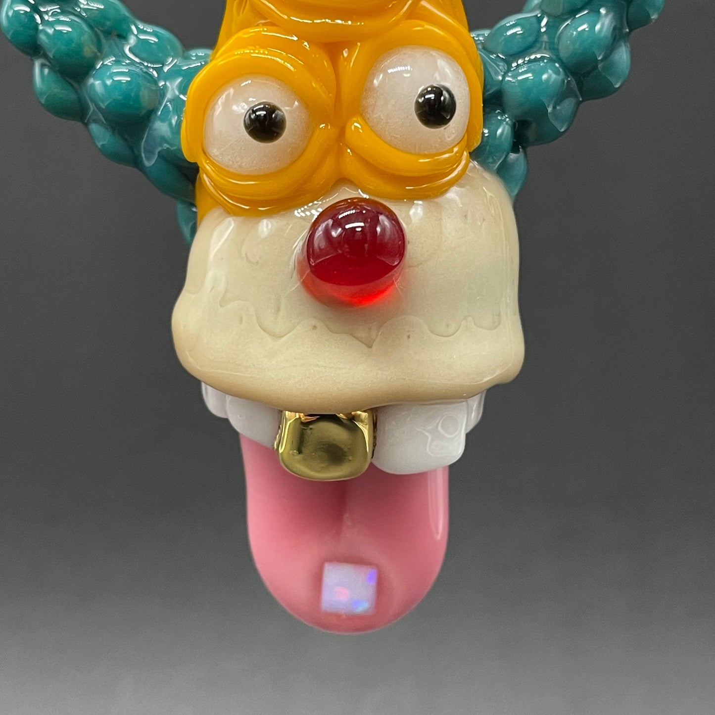 Krusty the clown glass pendant with opal tab