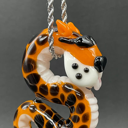 Slithering Chester Cheetah glass pendant by Leviathan Glass - artisan detail