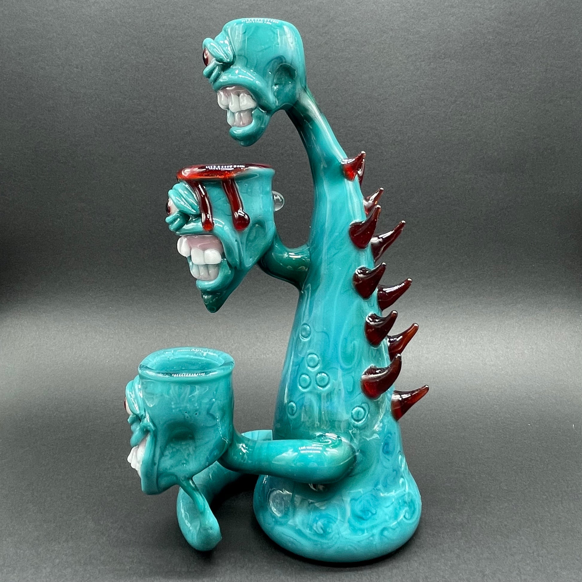 3 headed downdraft incense burner detail view - premium glass art