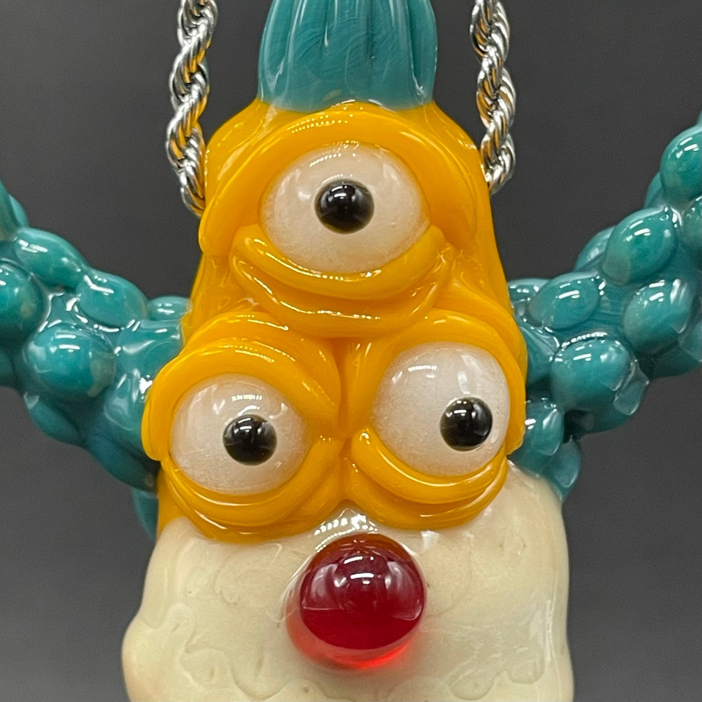Krusty the clown glass pendant with opal tab