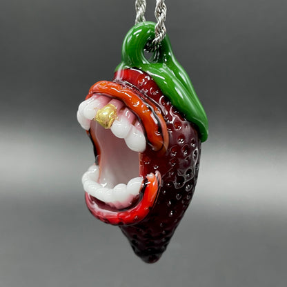 Screaming strawberry glass pendant