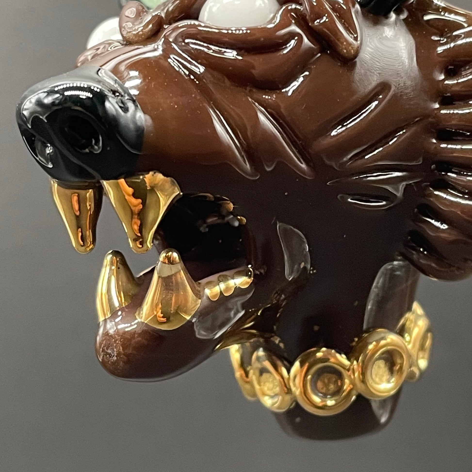 Artisan glass blinged out glass grizzly bear pendant - detailed craftsmanship