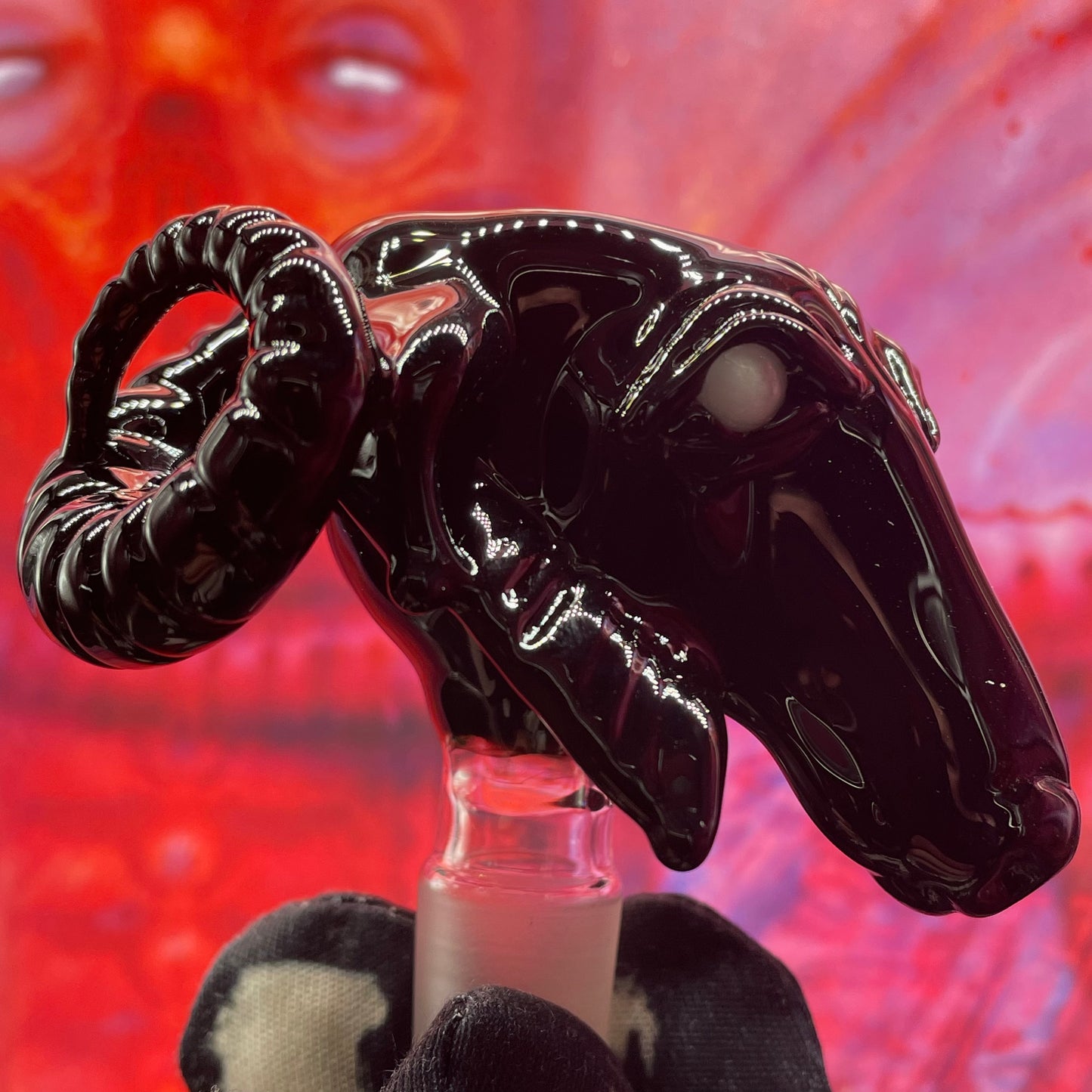 Hand-blown 14mm black Philip slide - Leviathan Glass original