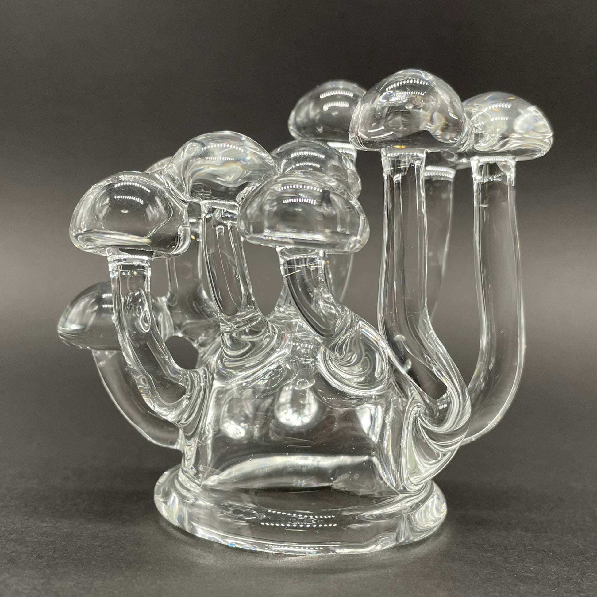 Handblown Clear Glass Mushroom Sculpture Psychedelic Cluster Art Piece craftsmanship - artisan glass work