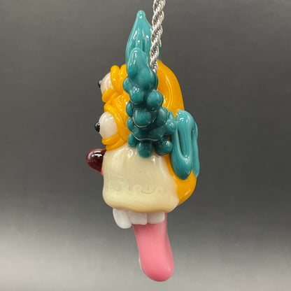 Krusty the clown glass pendant with opal tab
