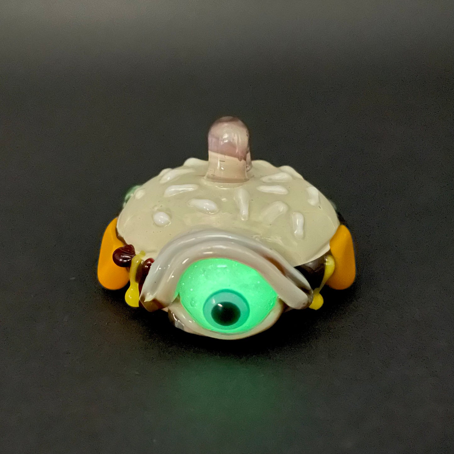 Hand-blown Eye love cheeseburger pendant - Leviathan Glass original
