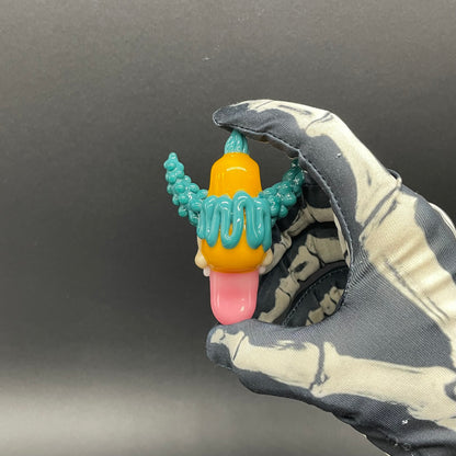 Krusty the Clown handblown glass pendant - Simpsons Krusty clown face with third eye, opal tab accent, white teeth, silver rope chain - Leviathan Glass