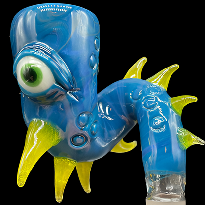 Hand-blown glass 14mm Loopty Loop Peacock Slide by Leviathan Glass