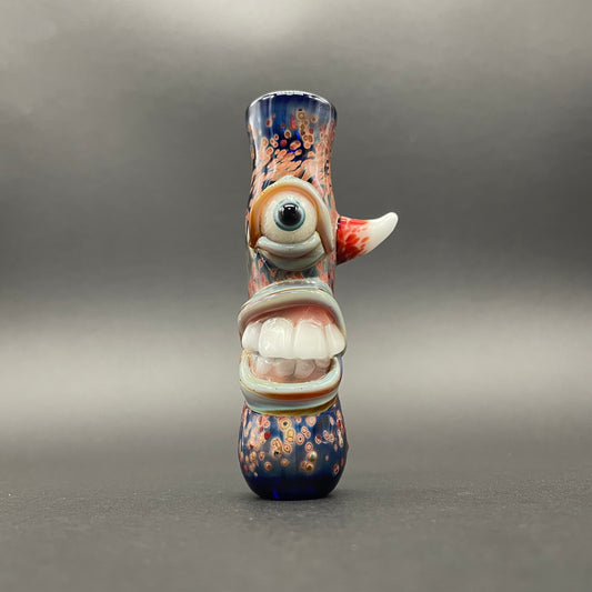 Hand-blown glass Frit Cyclops Chillum by Leviathan Glass