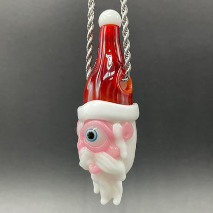 Close-up of Cyclops Santa glass pendant - handcrafted glass