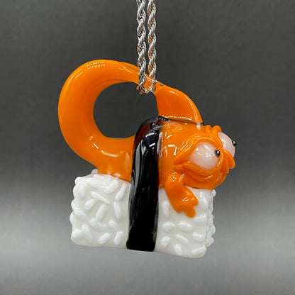 Mutant three eyed fish sushi glass pendant