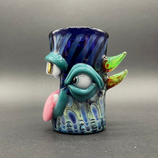 Screaming tongue shot glass detail view - premium glass art