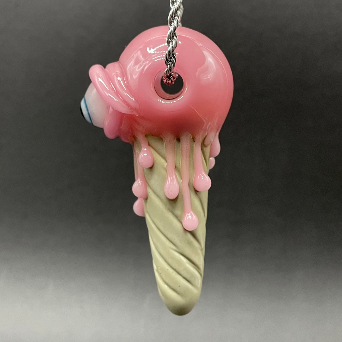 Hand-blown glass Eye scream cone pendant by Leviathan Glass