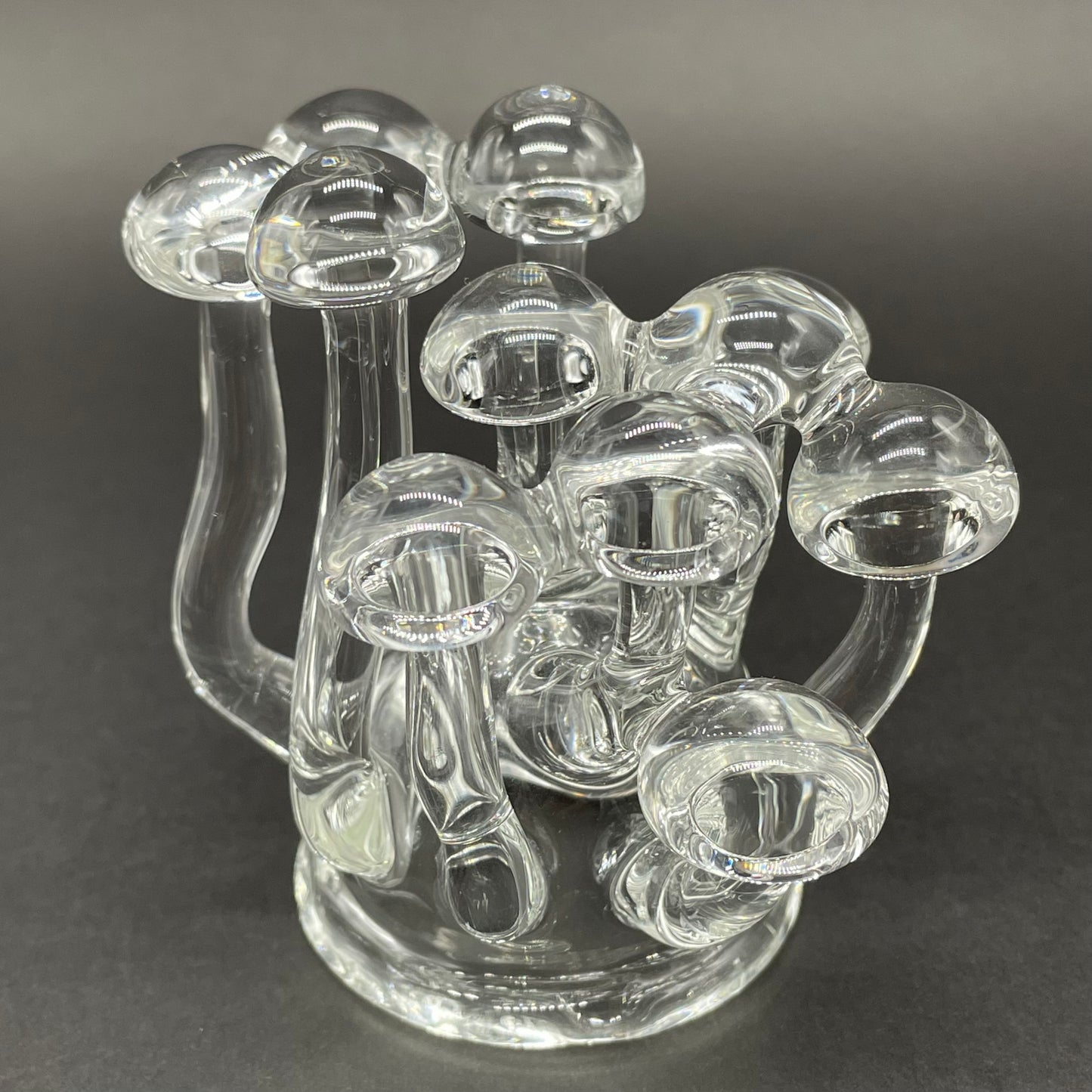 Handblown Clear Glass Mushroom Sculpture Psychedelic Cluster Art Piece by Leviathan Glass - artisan detail