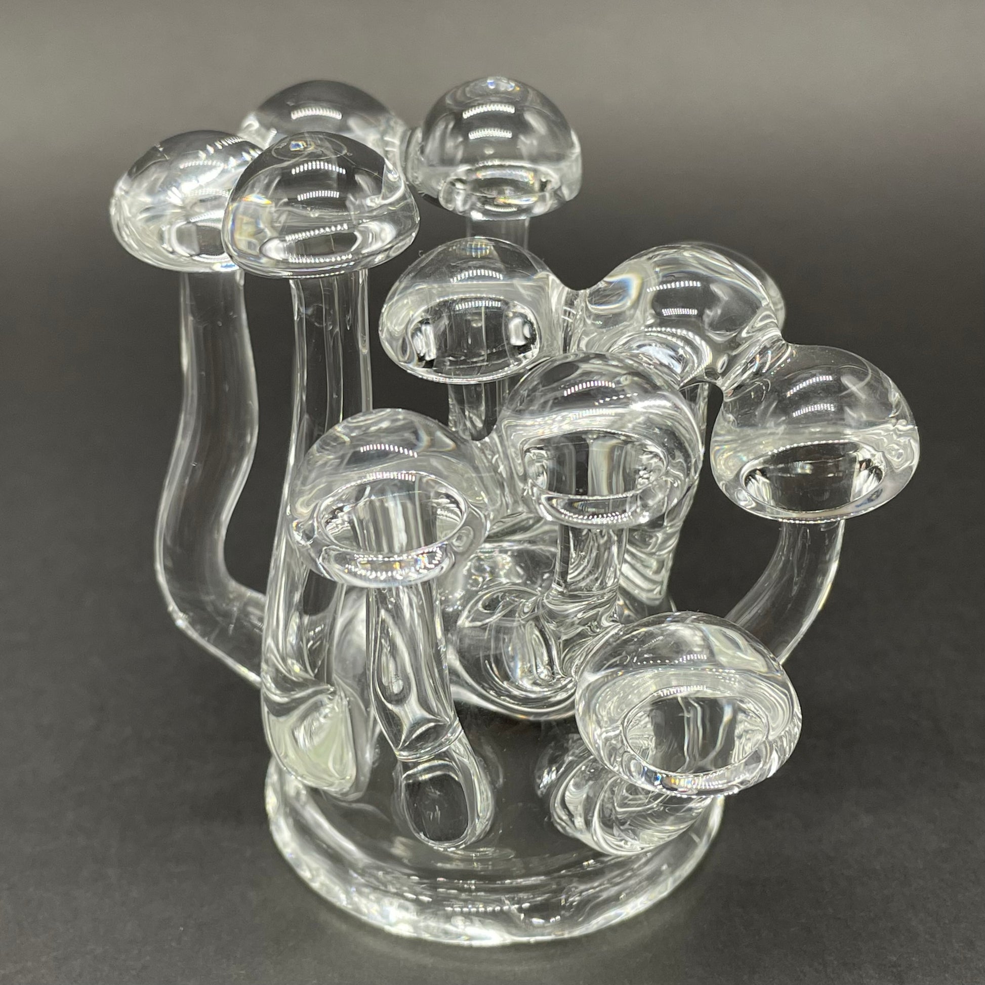 Handblown Clear Glass Mushroom Sculpture Psychedelic Cluster Art Piece by Leviathan Glass - artisan detail