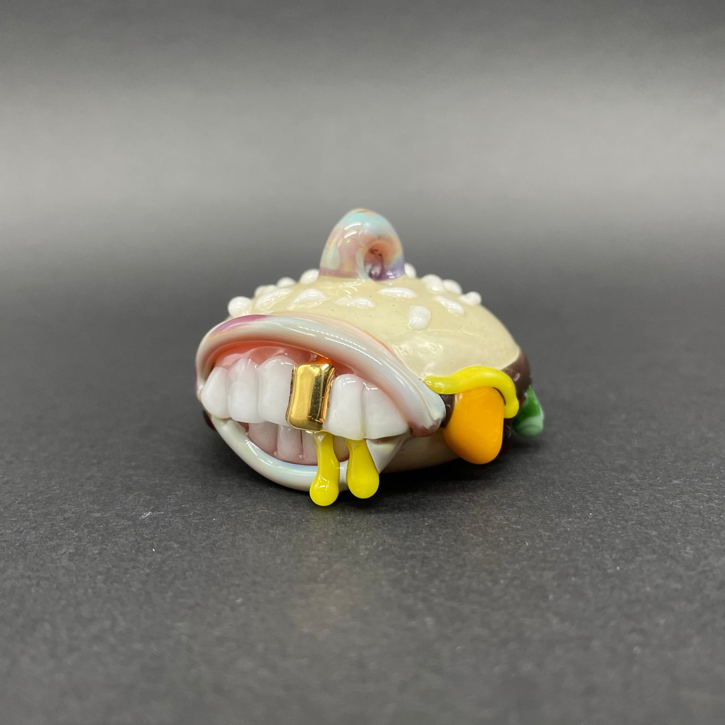 Hand-blown glass Glass Cheeseburger pendant by Leviathan Glass