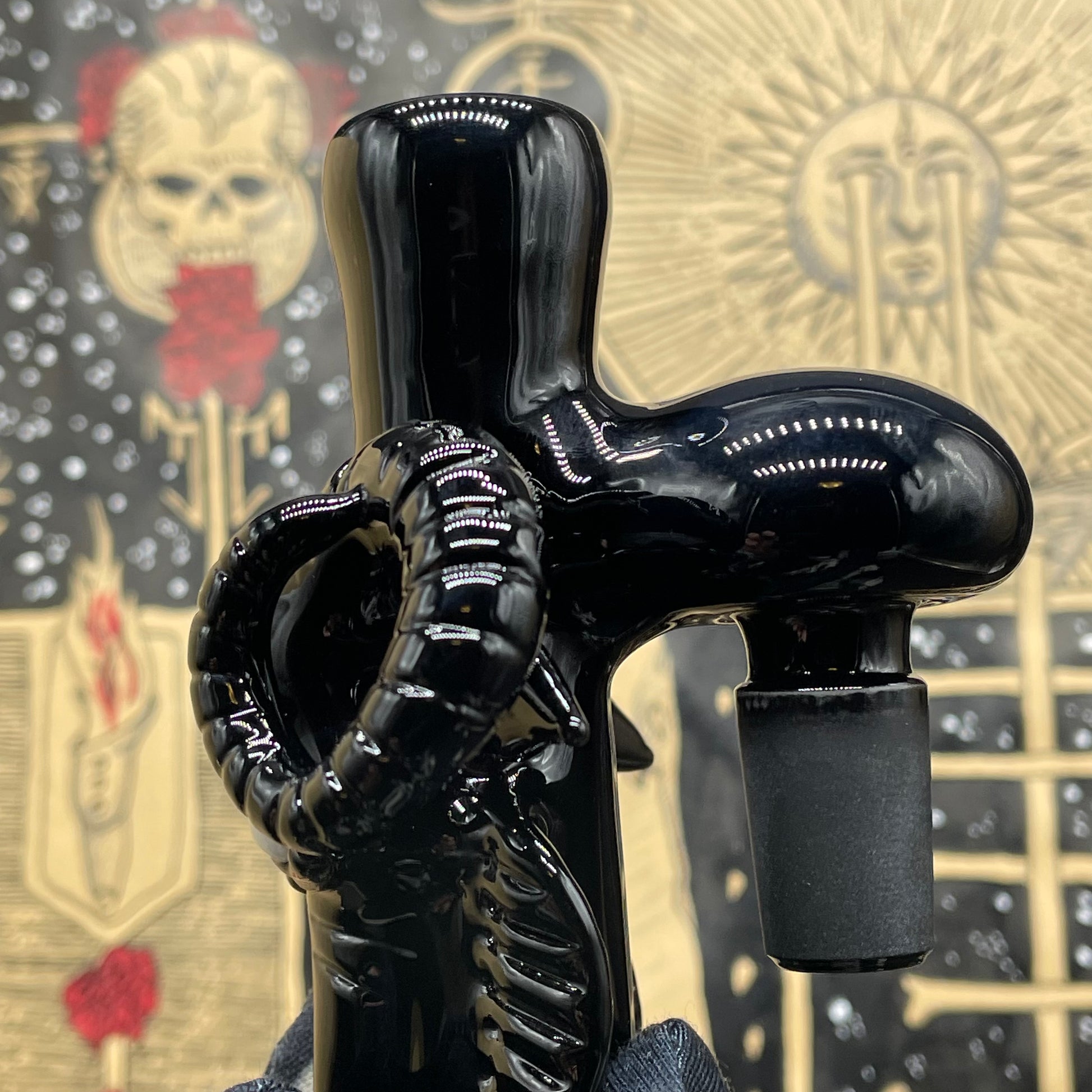 Hand-blown 14mm black Philip ash catcher - Leviathan Glass original