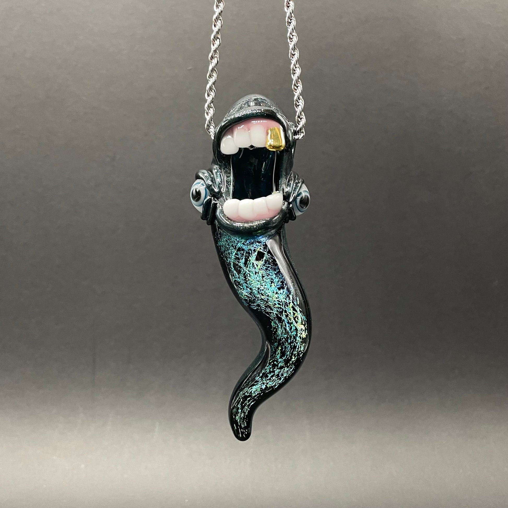 Hand-blown glass Dichroic tentacle pendant by Leviathan Glass